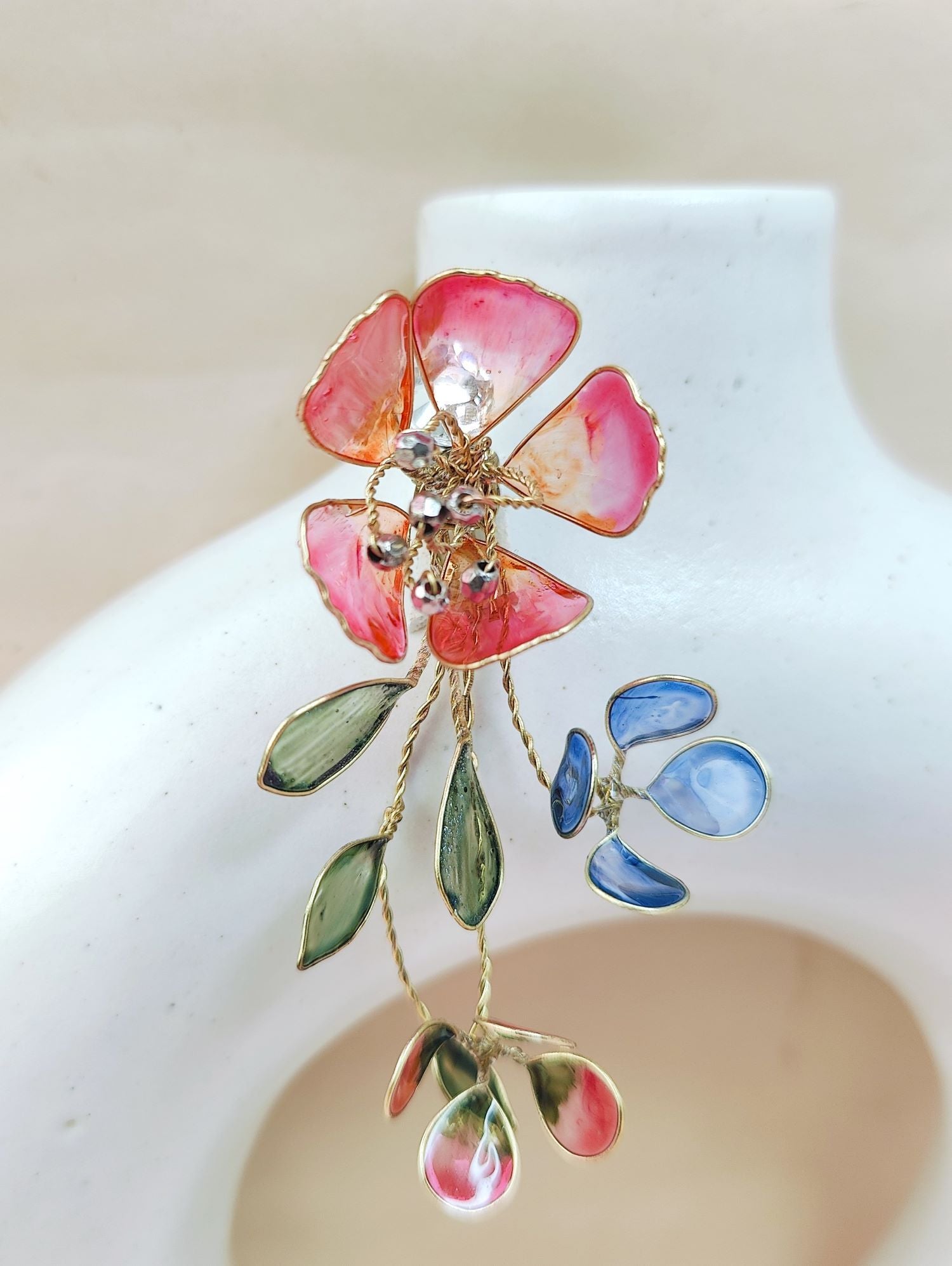 Pink floral resin earring for women, lightweight haldi mehendi jewelry