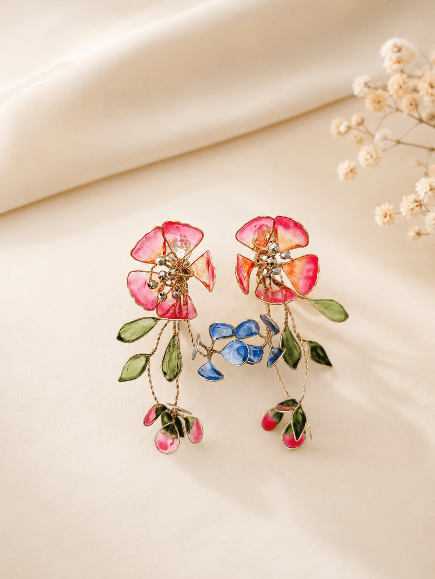 Pink floral resin earring for women, lightweight haldi mehendi jewelry