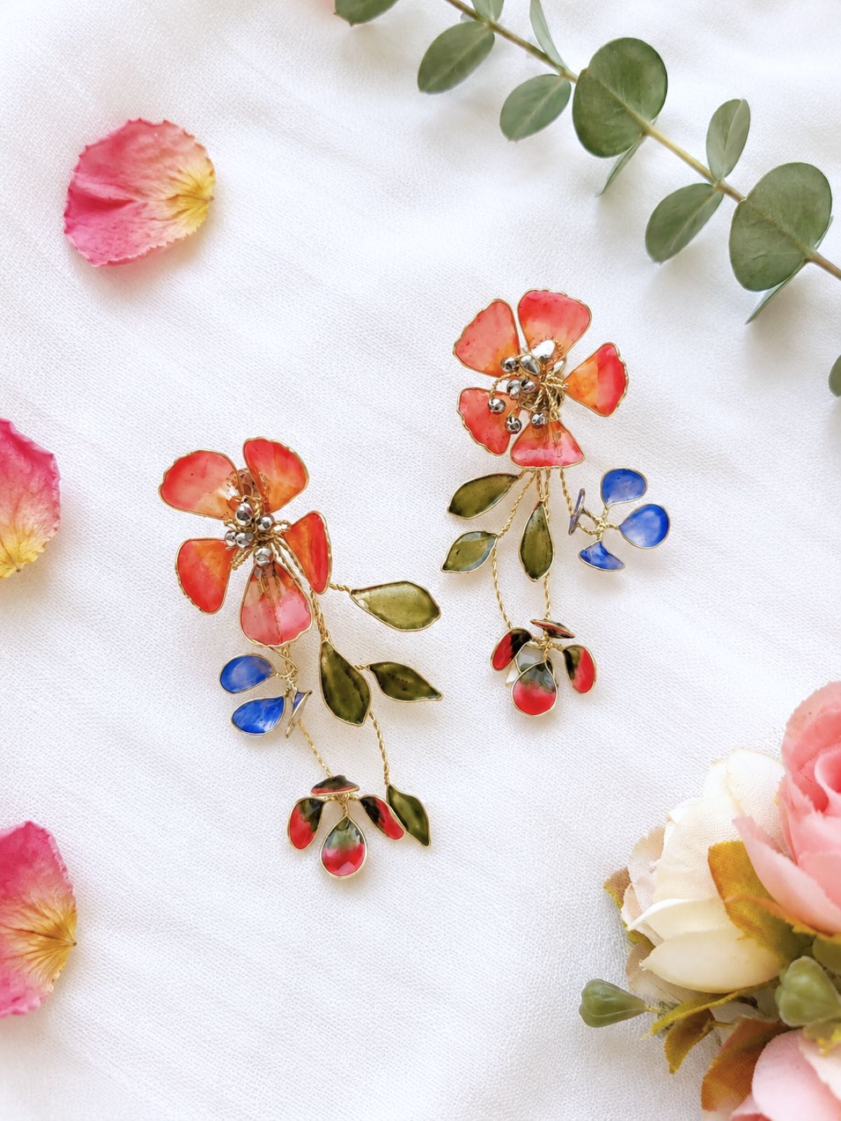 Pink floral resin earring for women, lightweight haldi mehendi jewelry