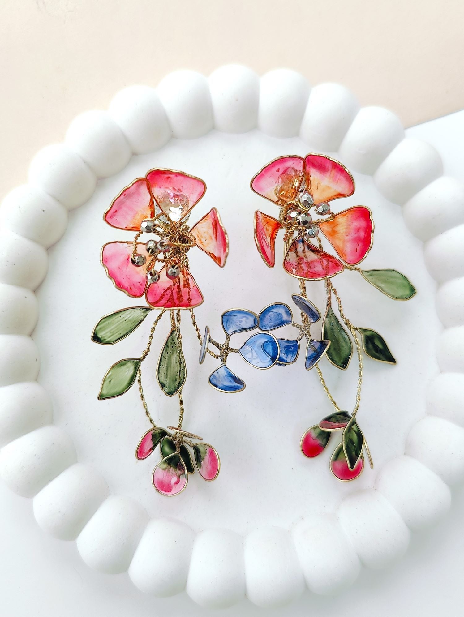 Pink floral resin earring for women, lightweight haldi mehendi jewelry