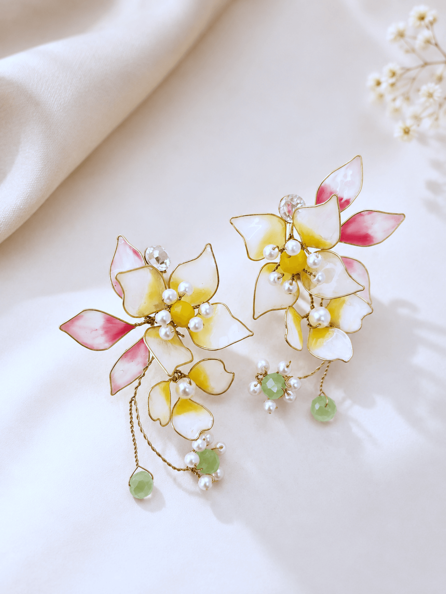 pastel yellow floral resin earring, lightweight handmade statement