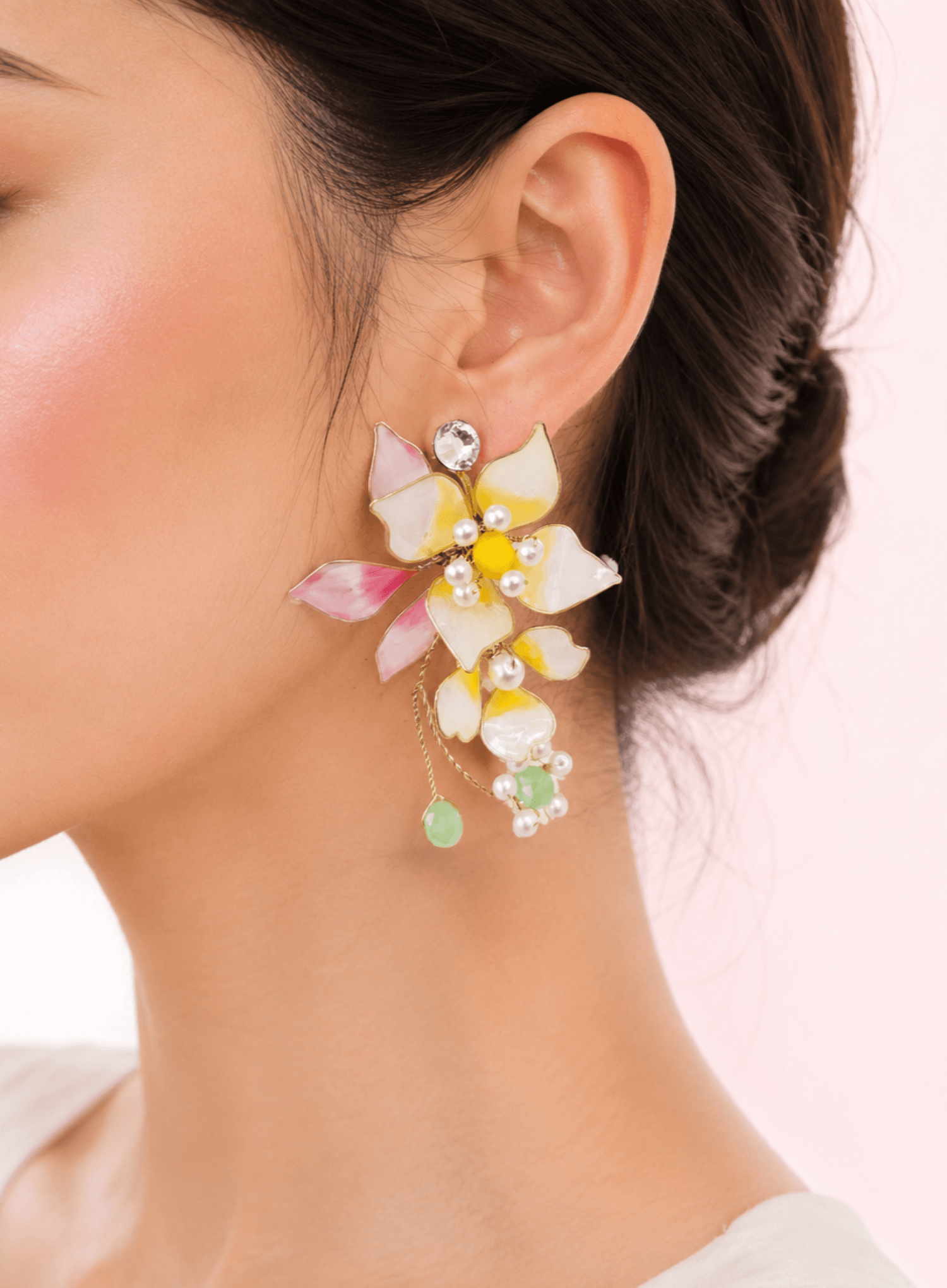 pastel yellow floral resin earring, lightweight handmade statement