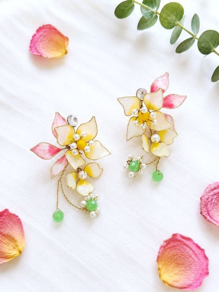 pastel yellow floral resin earring, lightweight handmade statement