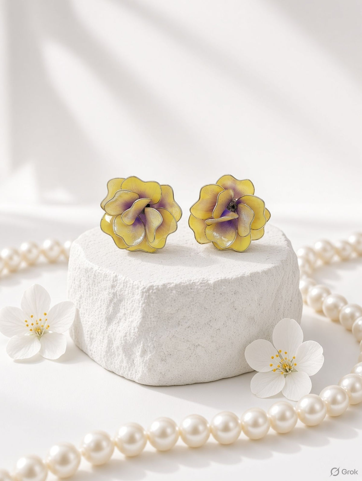 Yellow and purple floral resin earring, lightweight statement earrings for women