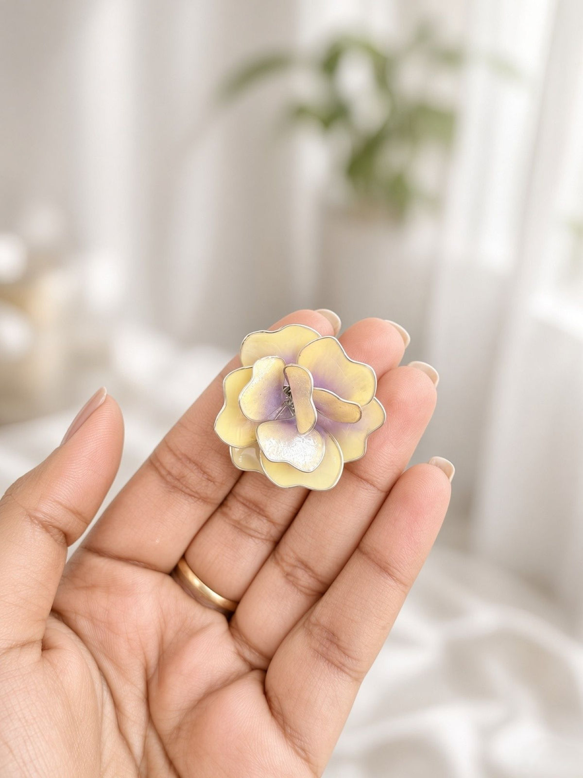 Yellow and purple floral resin earring, lightweight statement earrings for women
