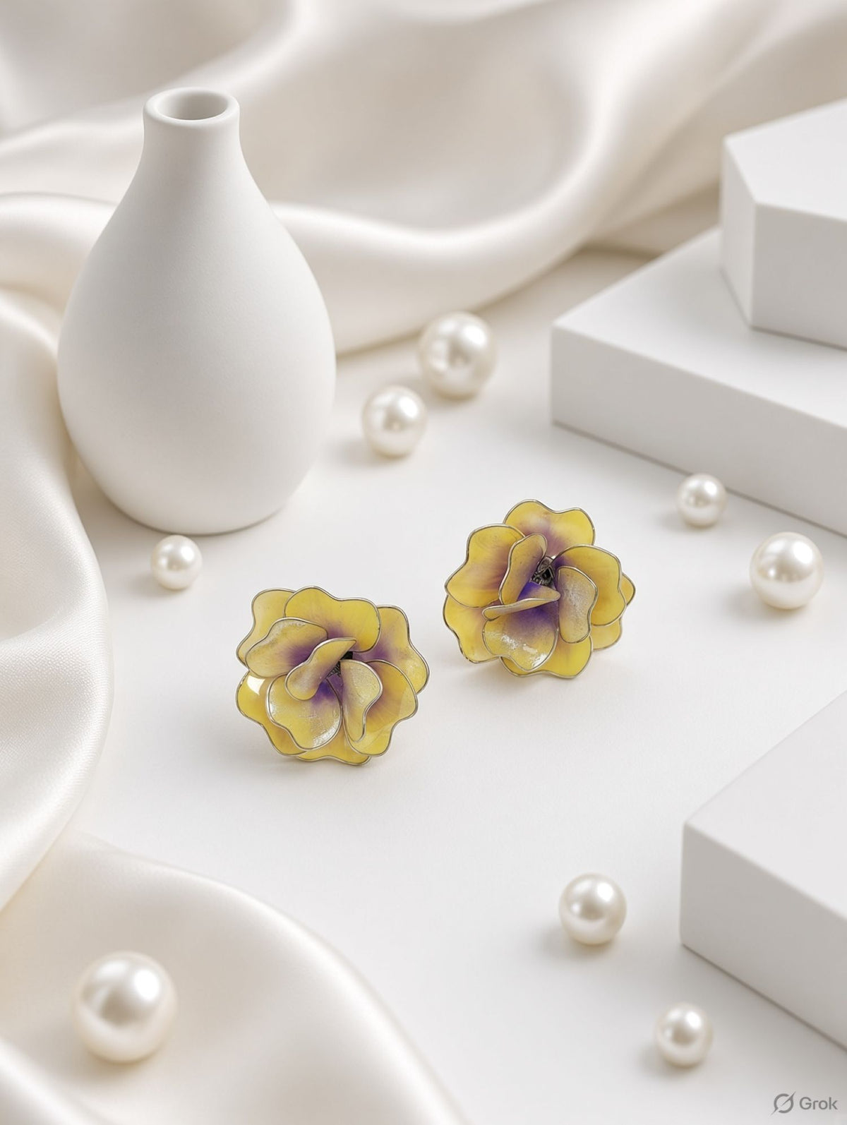 Yellow and purple floral resin earring, lightweight statement earrings for women