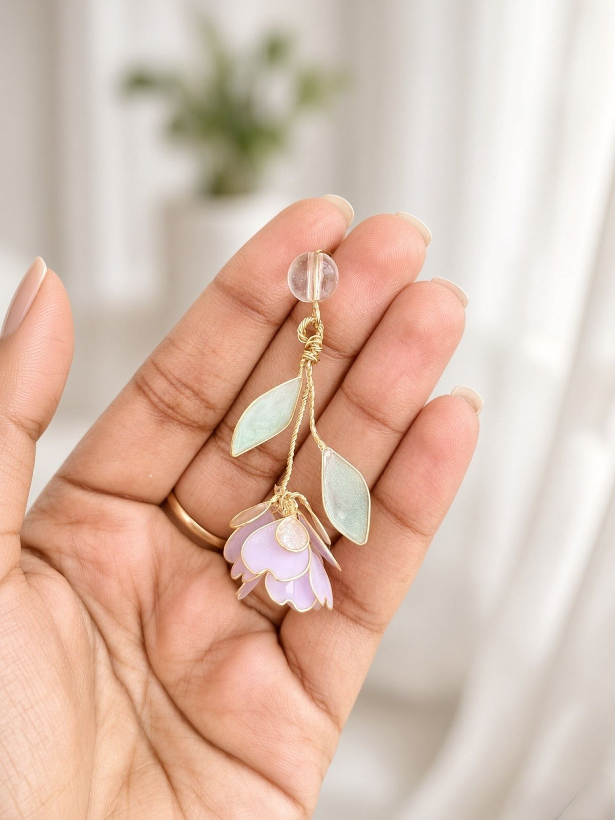 lavender mint green floral resin earrings for women, lightweight