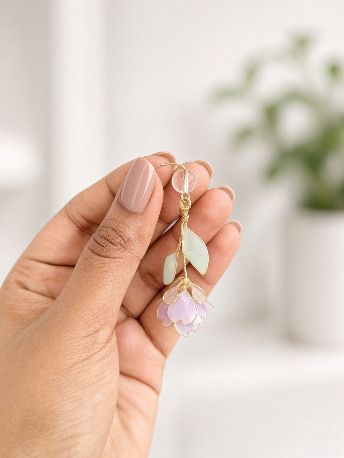 lavender mint green floral resin earrings for women, lightweight