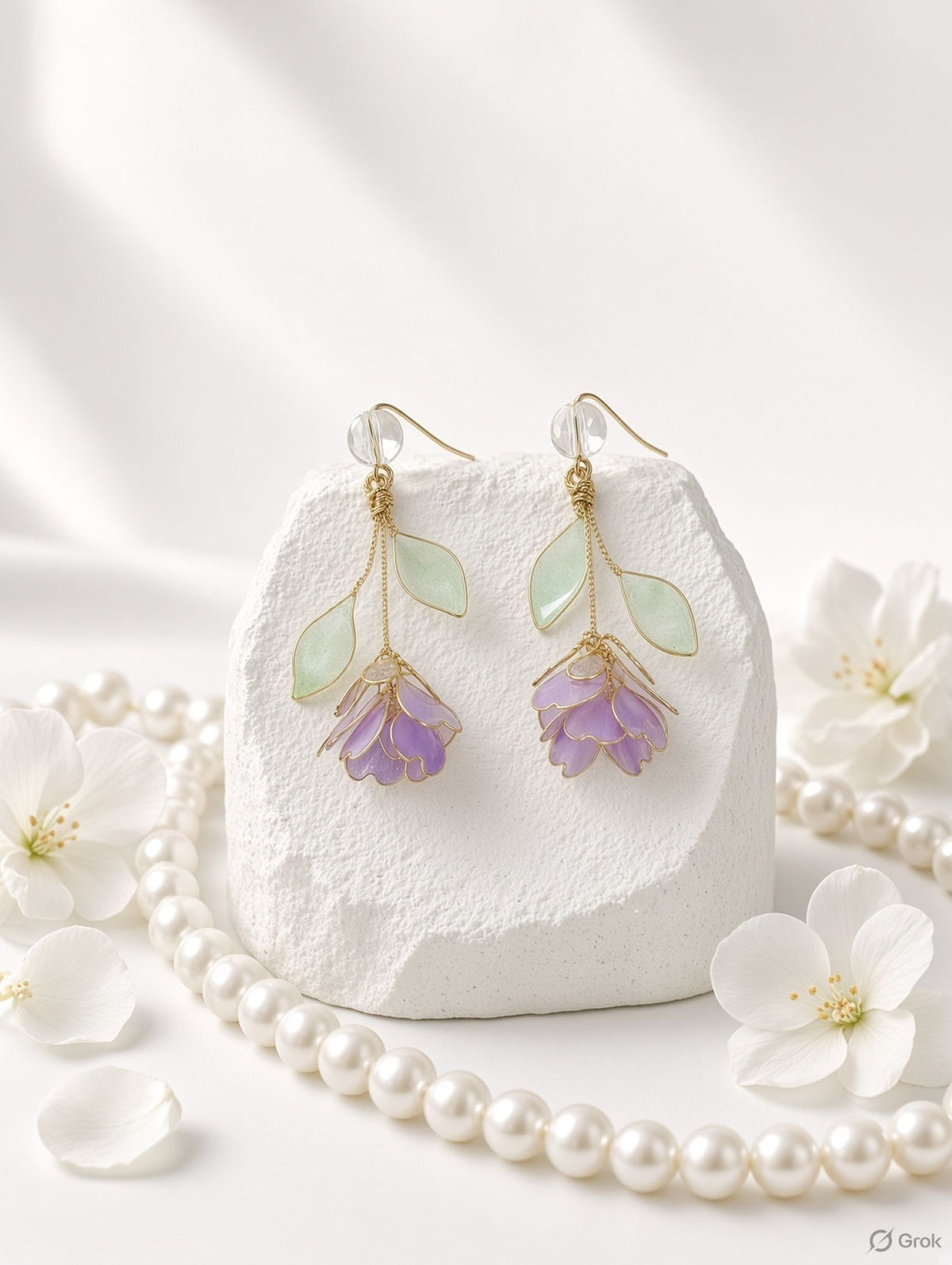lavender mint green floral resin earrings for women, lightweight