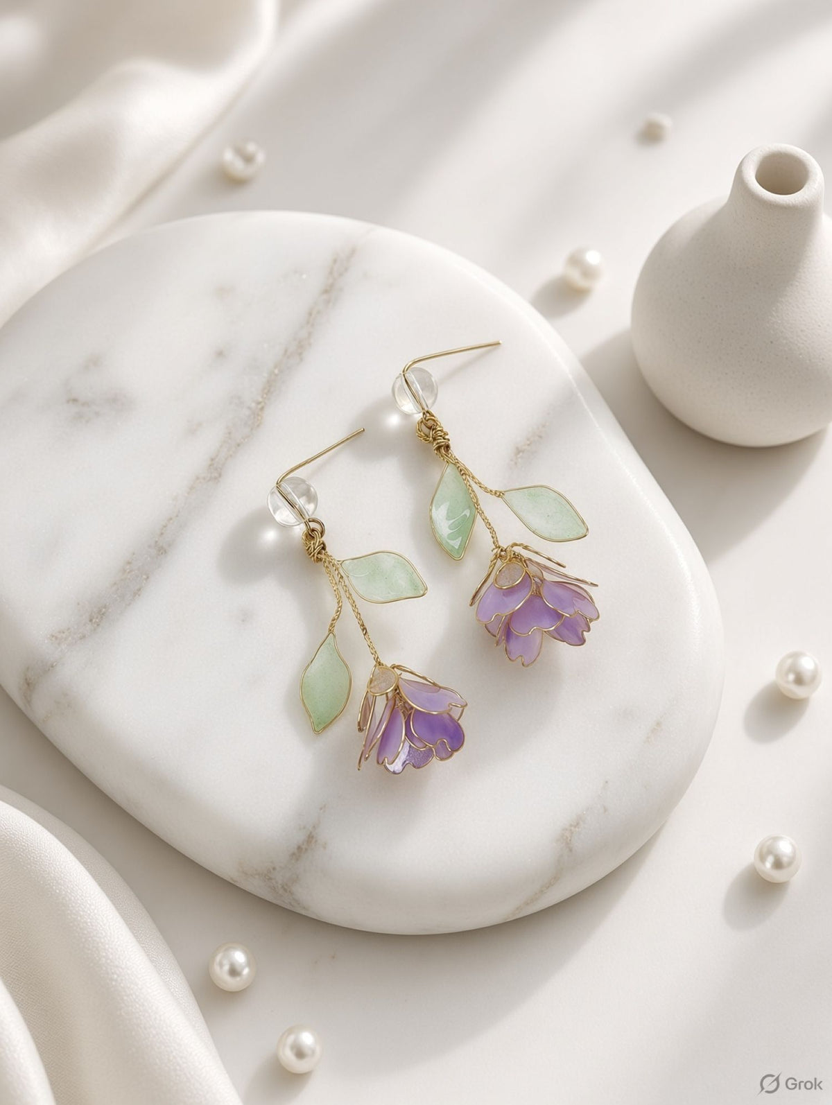 lavender mint green floral resin earrings for women, lightweight