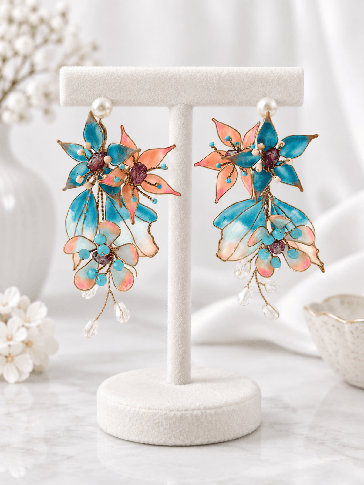 Multicolor floral resin earrings for women, lightweight haldi wear