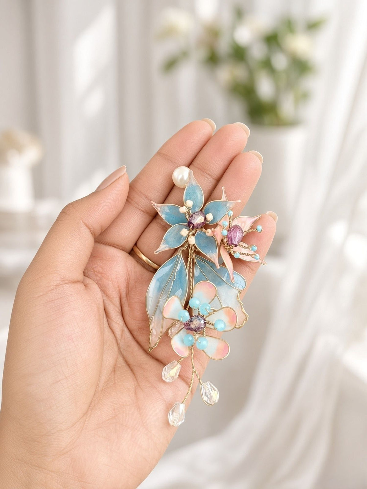 Multicolor floral resin earrings for women, lightweight haldi wear