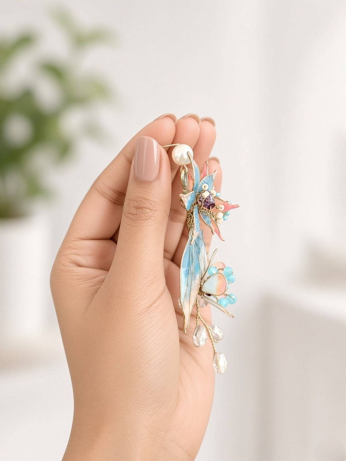 Multicolor floral resin earrings for women, lightweight haldi wear