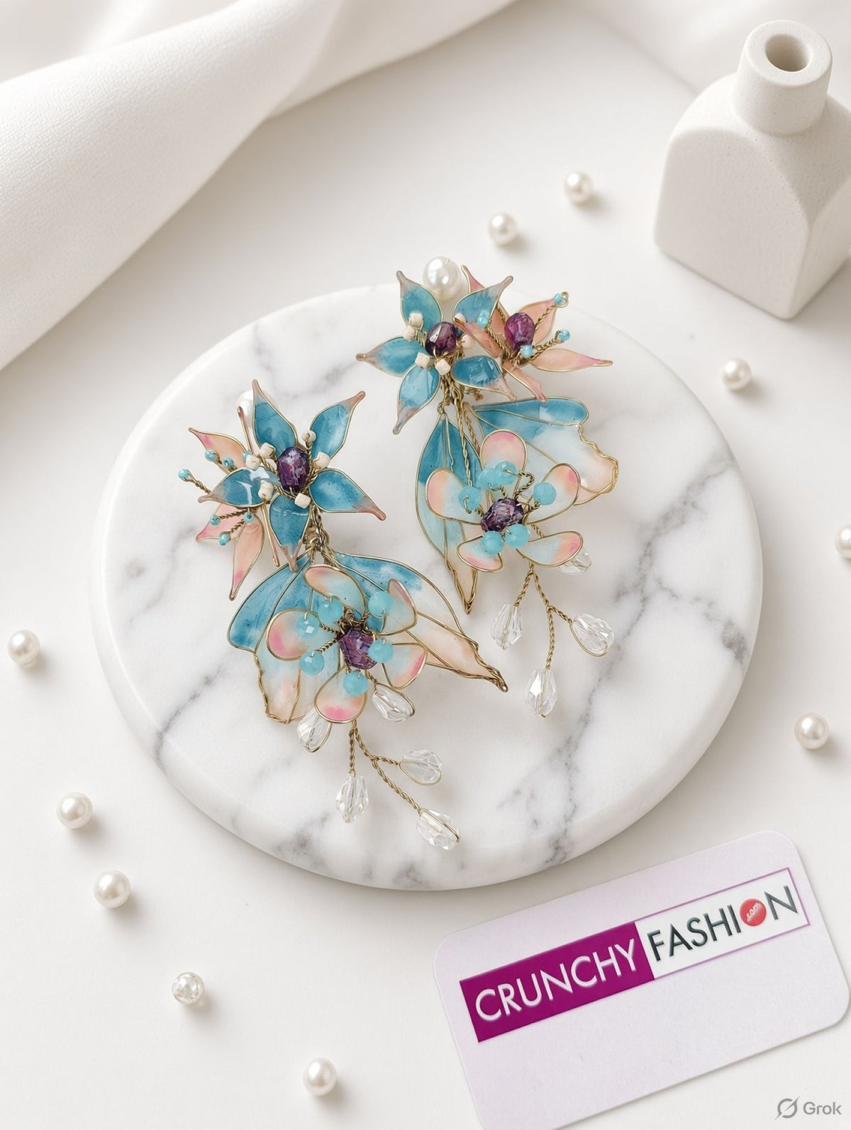 Multicolor floral resin earrings for women, lightweight haldi wear