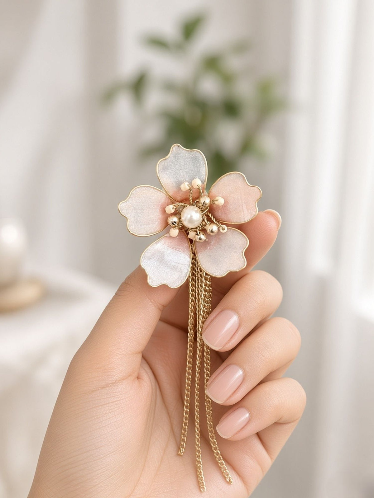 peach floral resin earring, lightweight statement earrings for women