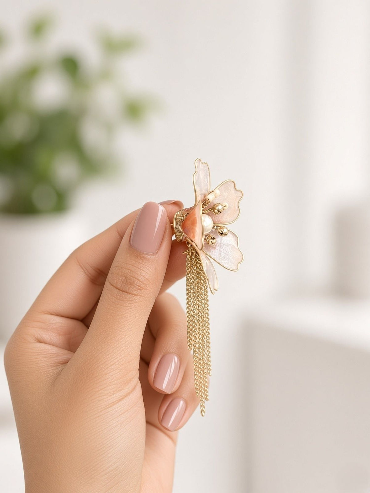 peach floral resin earring, lightweight statement earrings for women