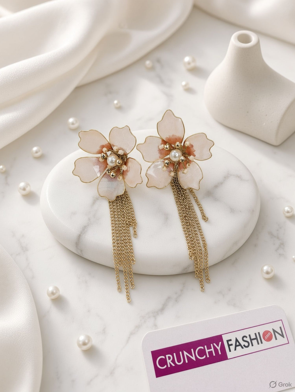 peach floral resin earring, lightweight statement earrings for women