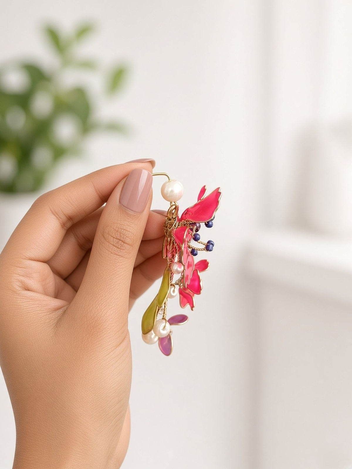 Hot pink floral resin earrings for women, lightweight leaf design