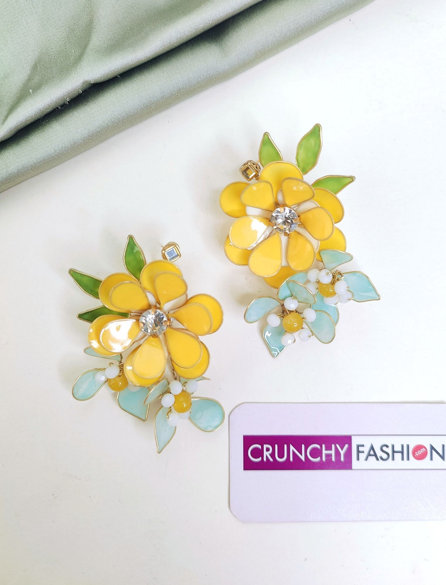 Multicolor Floral Drop Resin Art Earrings for Haldi Carnival