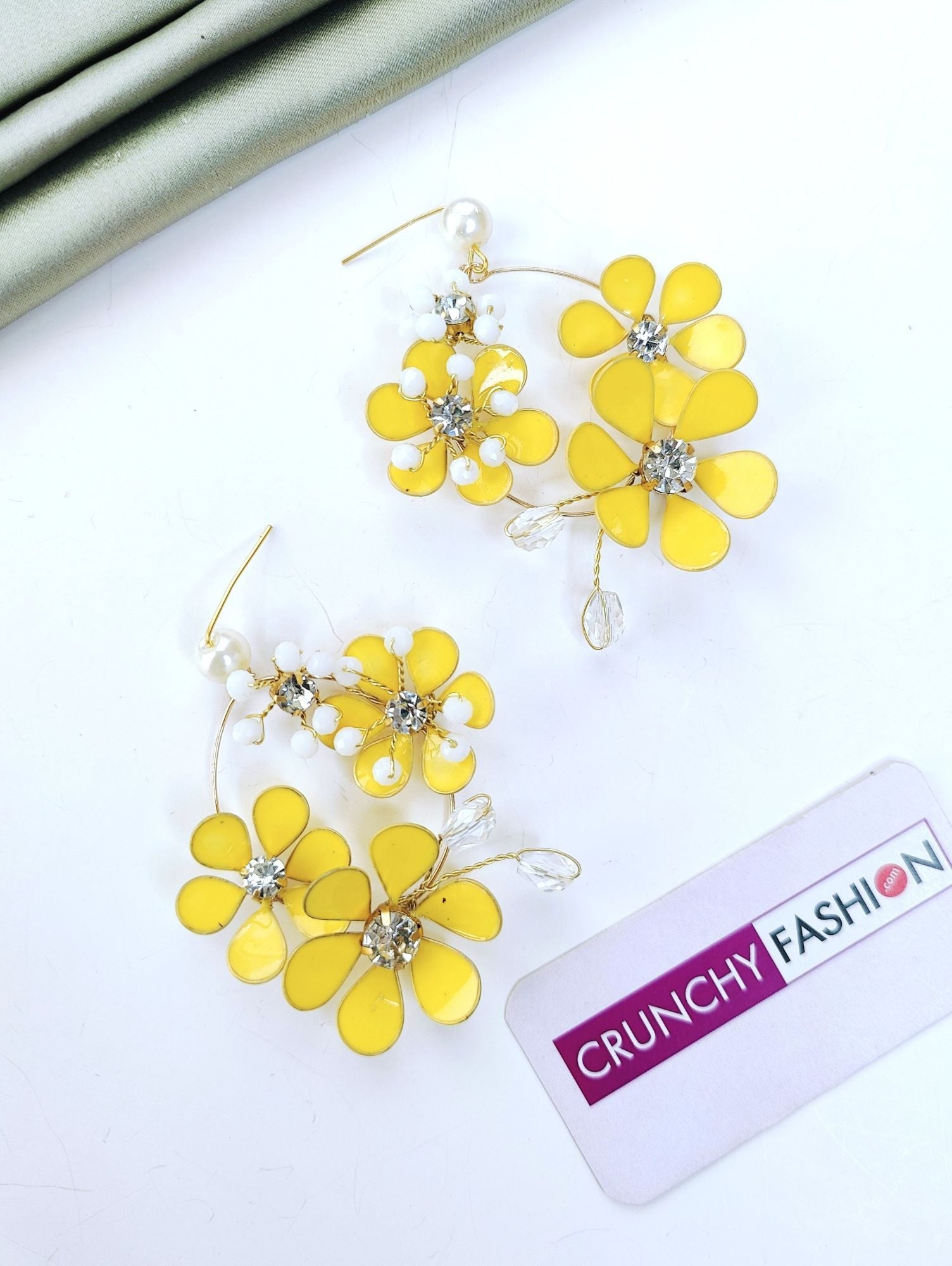 Floral Fiesta: Multicolor Yellow-White Resin Flower Drop Earrings for Haldi Carnival