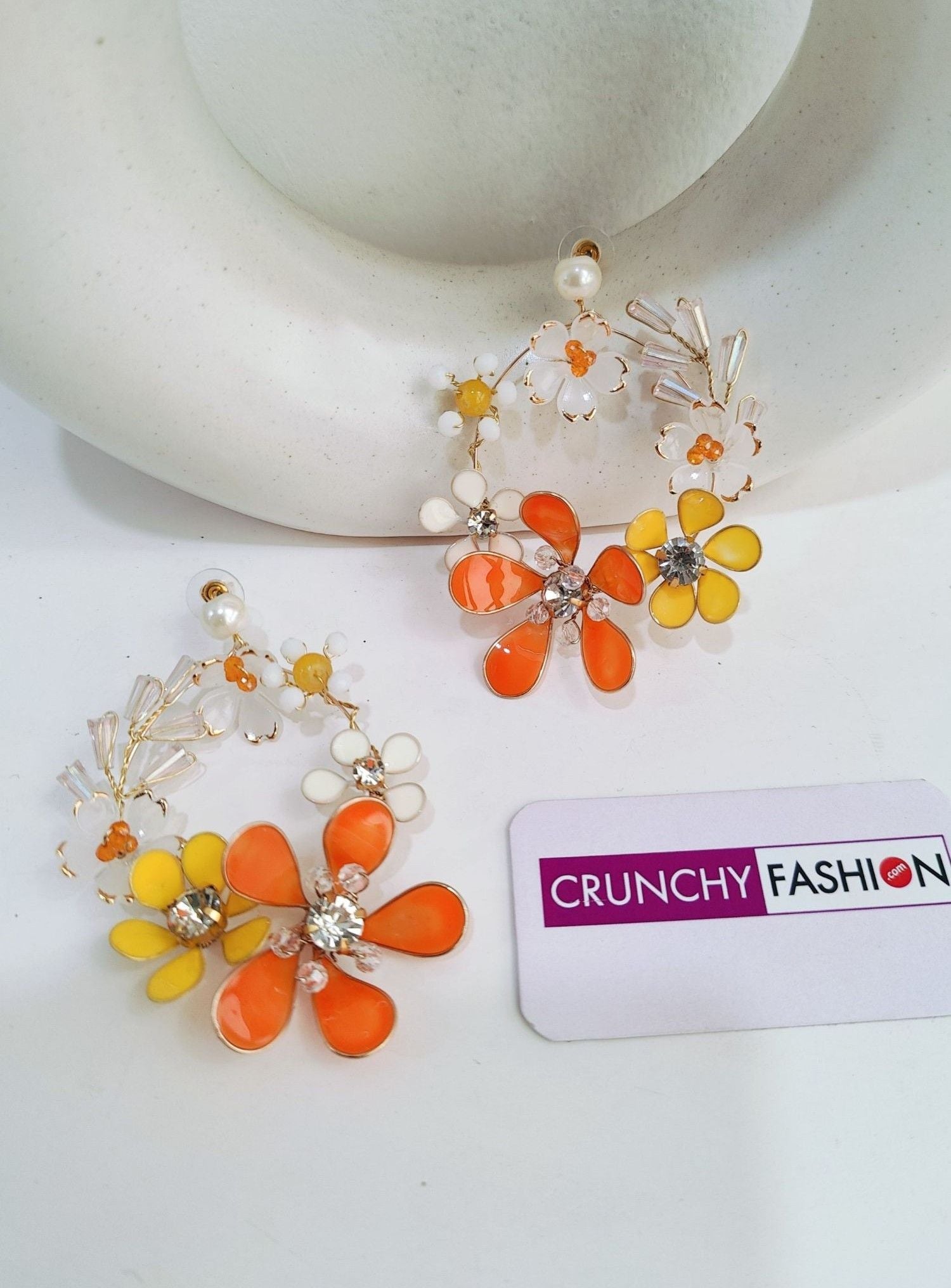 Floral Extravaganza: Yellow-Orange Resin Flower Dangler Earrings for Haldi Carnival