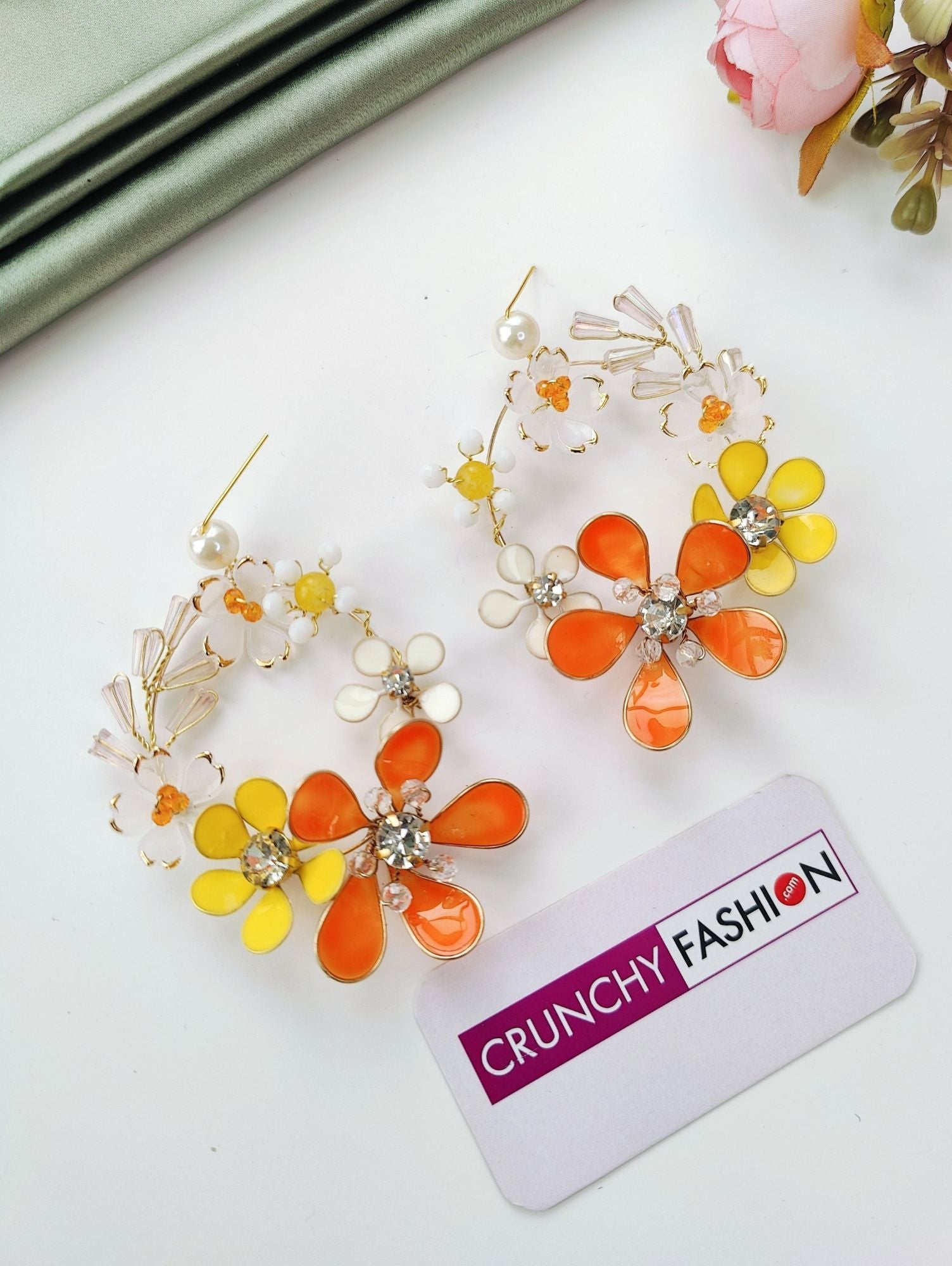 Floral Extravaganza: Yellow-Orange Resin Flower Dangler Earrings for Haldi Carnival