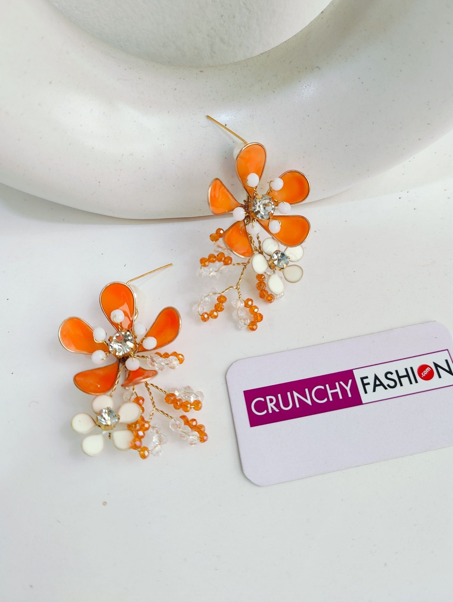 Floral Artistry Yellow-White Resin Drop Earrings for Haldi Carnival