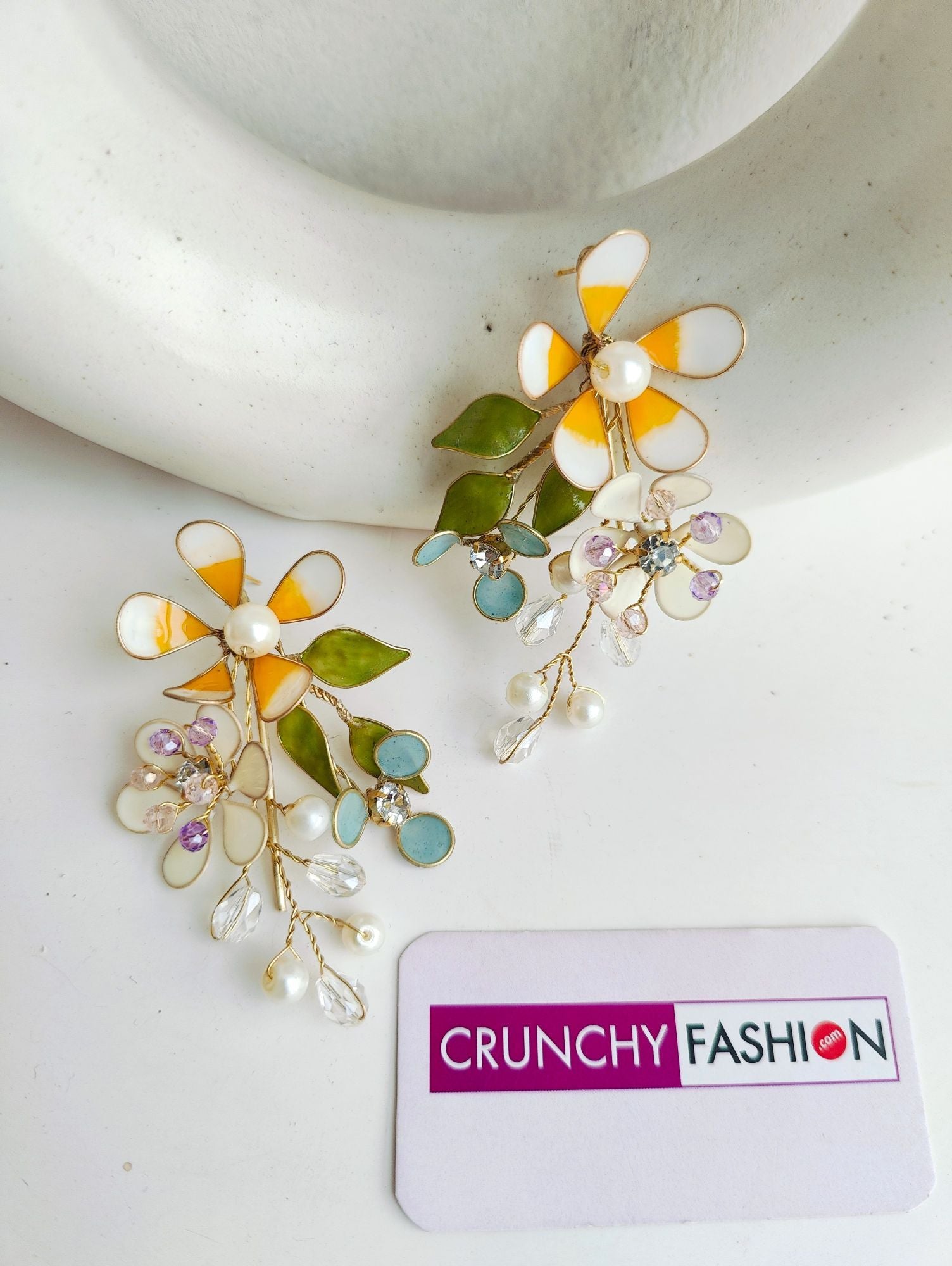 Floral Carnival: Yellow-White Resin Flower Stud Earrings for Haldi Occasion