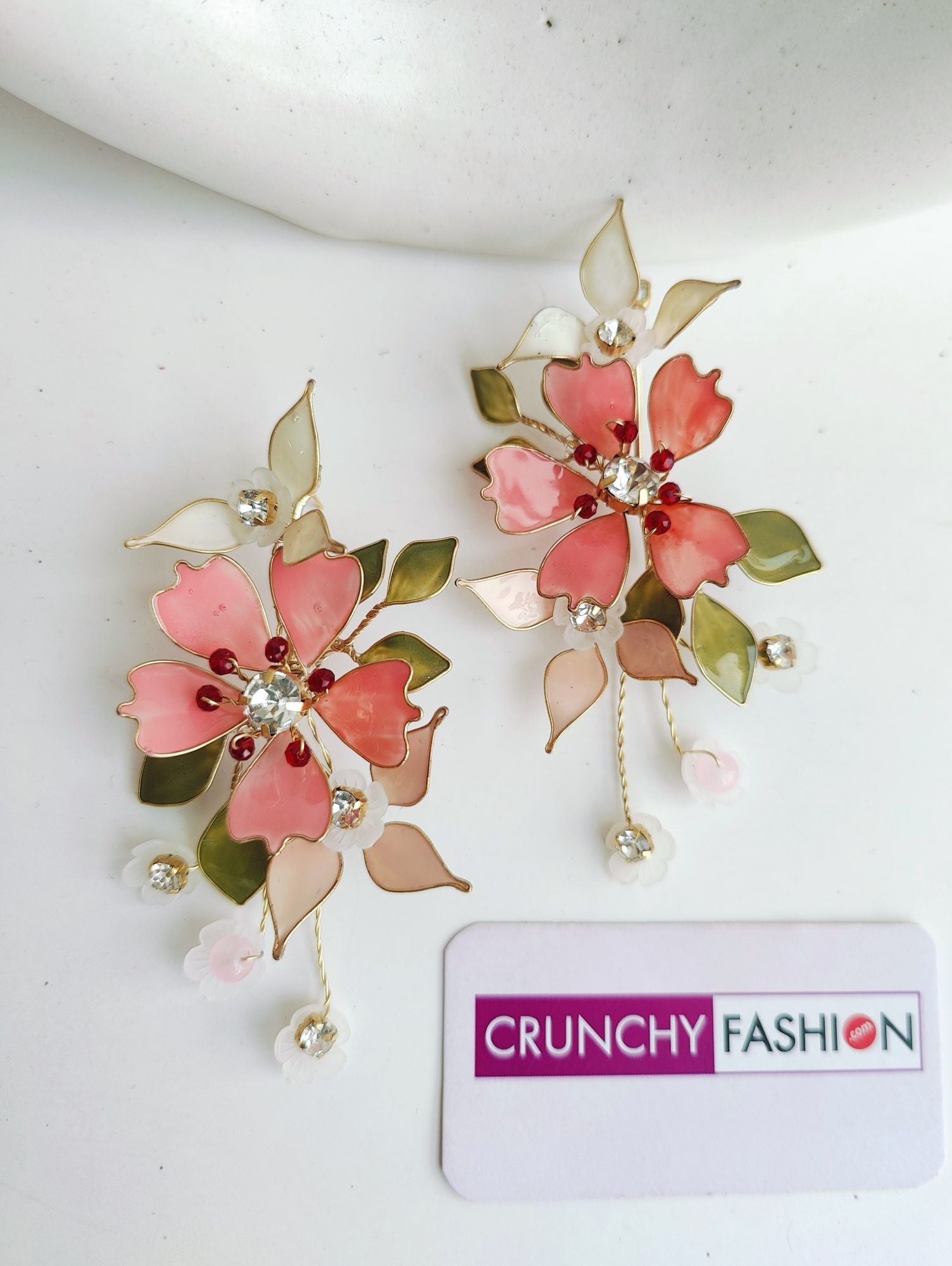 Pink-White Resin Floral Drop Earrings for Haldi Carnival