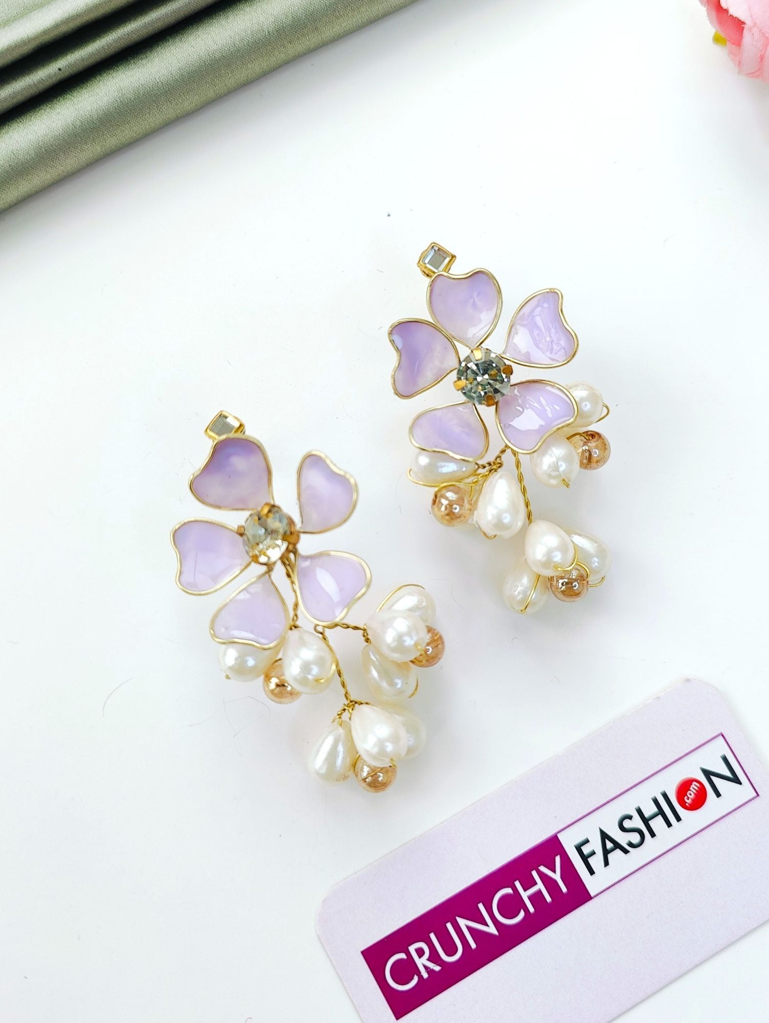 Lavender Resin Floral Haldi Drop Earrings