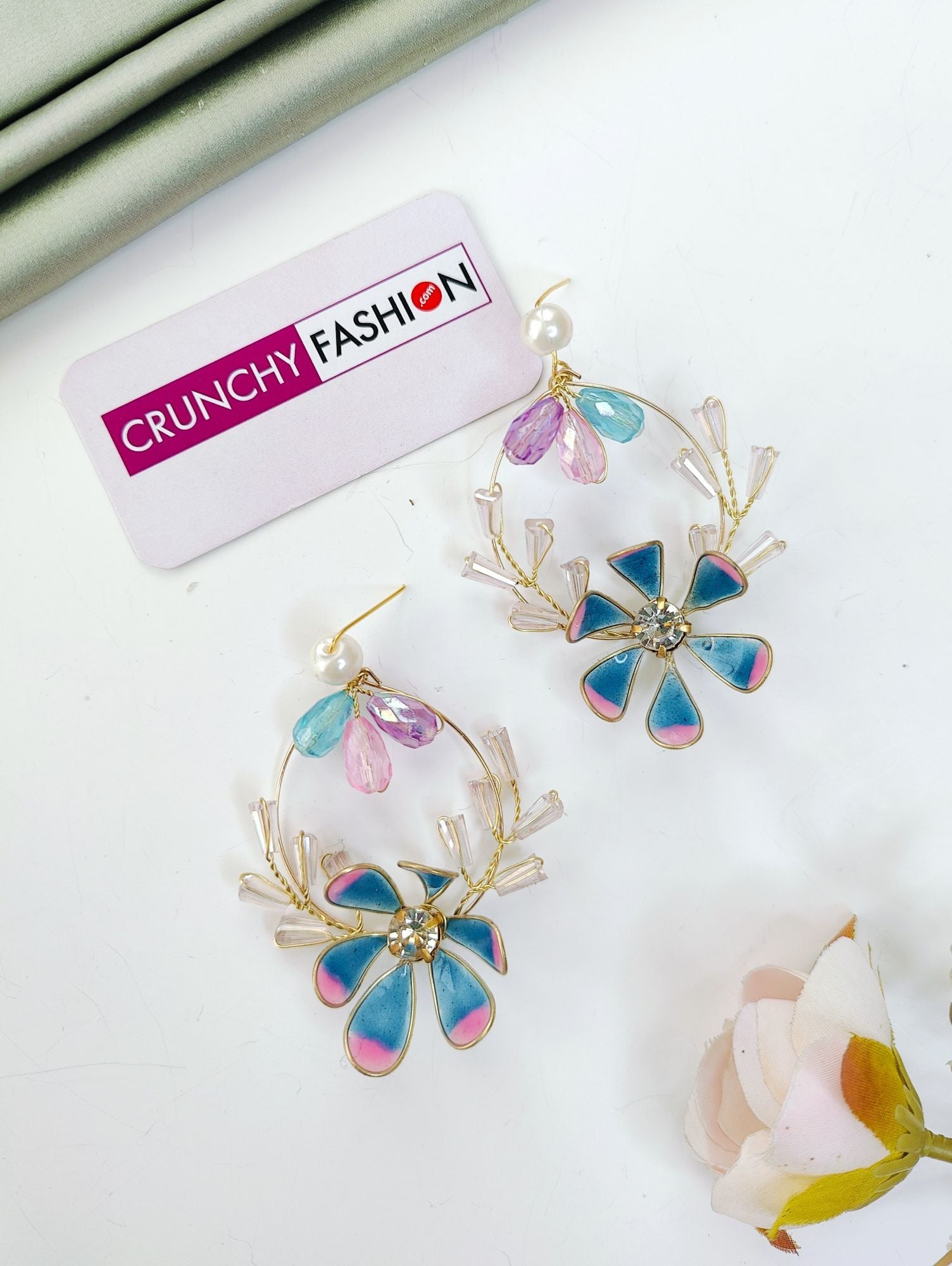 Blue-Pink Resin Flower Earrings for Haldi Carnival – Pastel Floral Drop Jewellery 2026