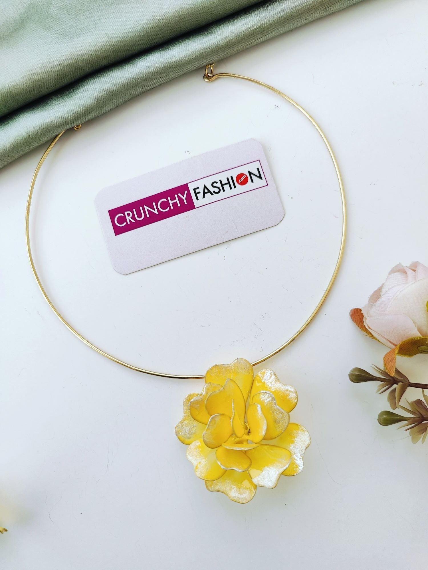 yellow resin necklace set, handmade floral jewellery for women