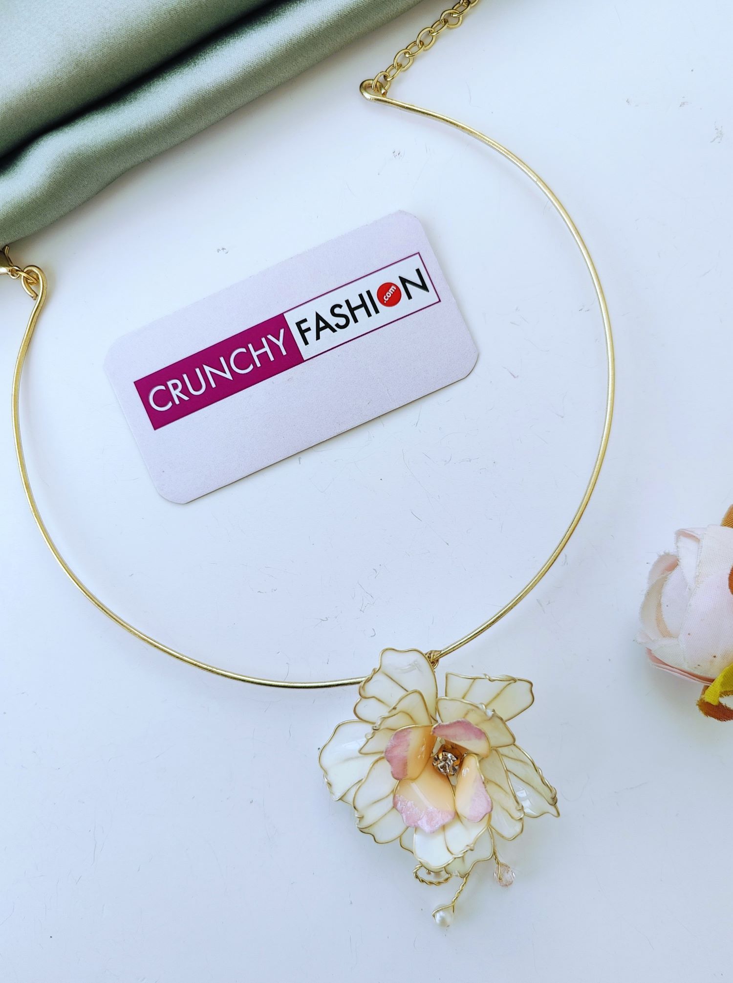 off white resin necklace set, rose floral jewellery for women