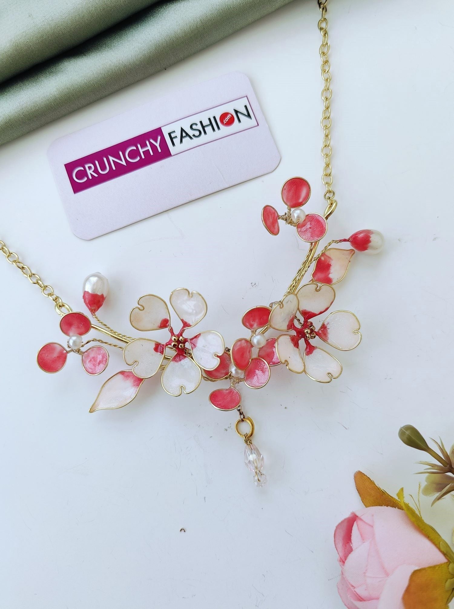 blush pink resin necklace set, lightweight floral jewellery for wedding