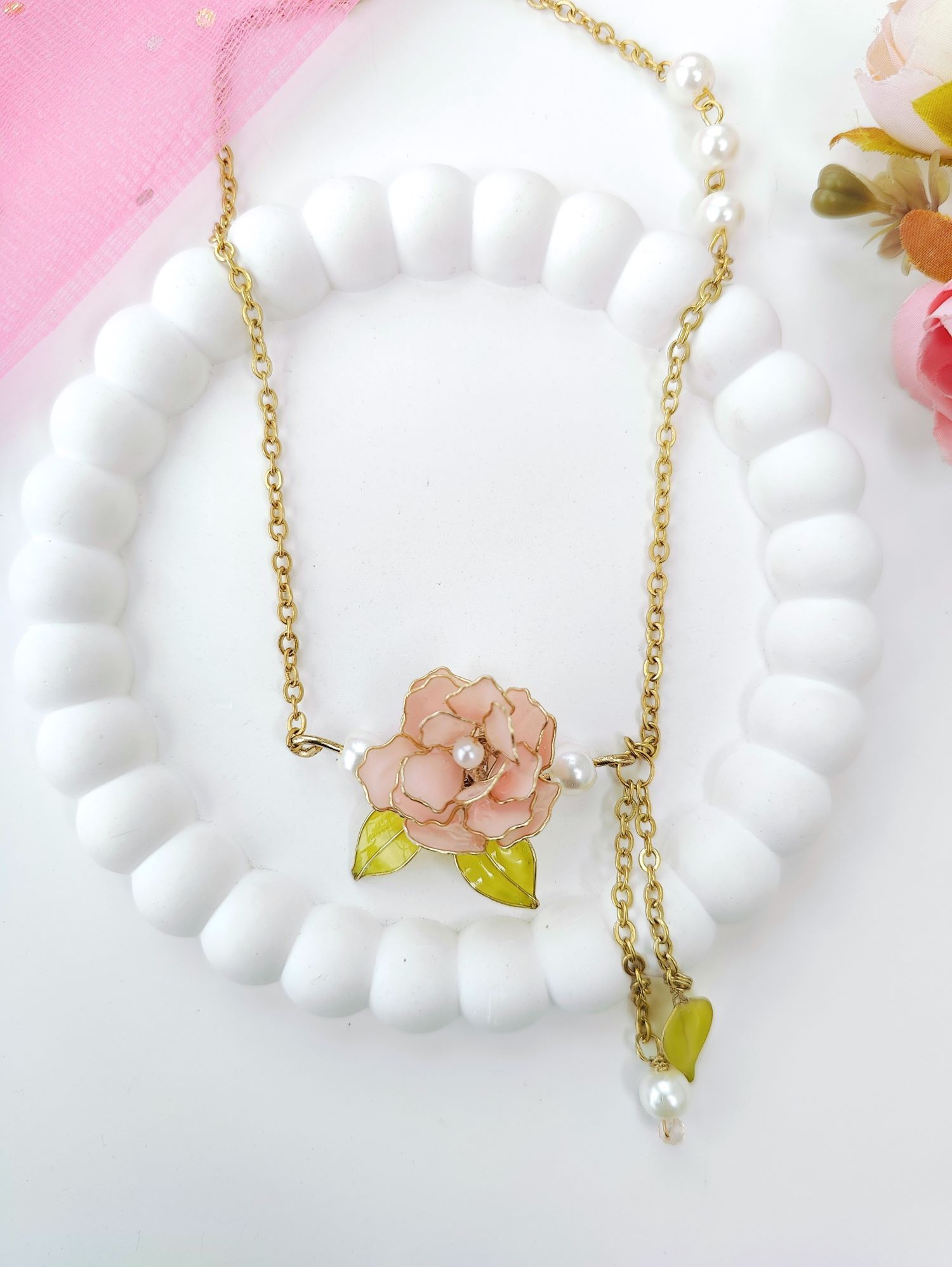 rose resin necklace set, lightweight floral jewellery for haldi