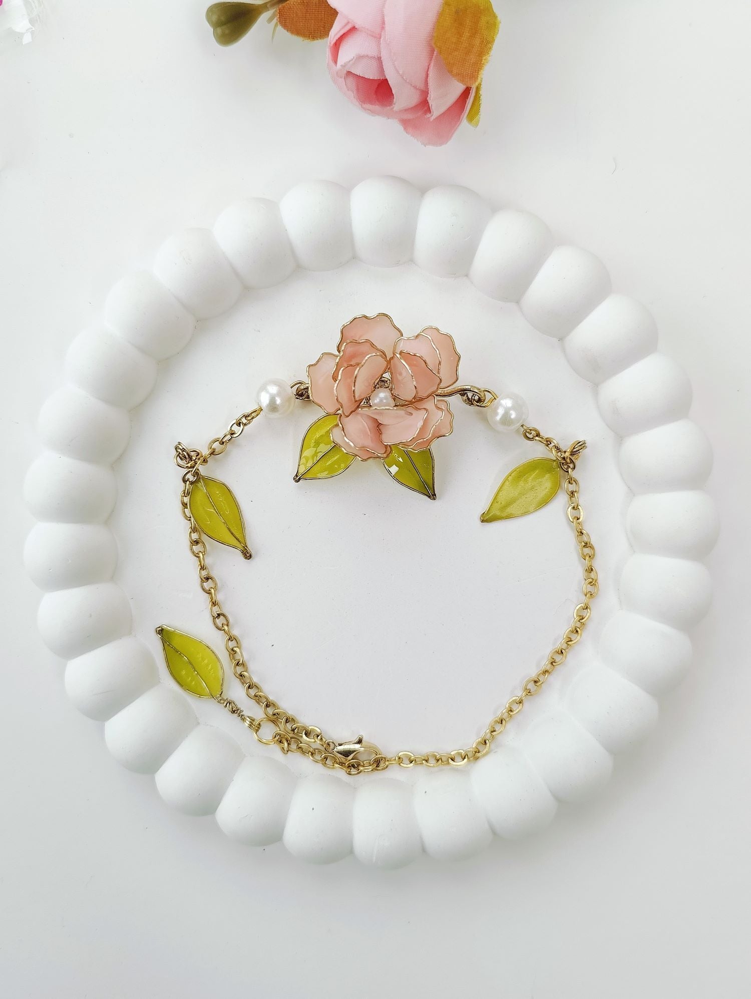 rose resin necklace set, lightweight floral jewellery for haldi
