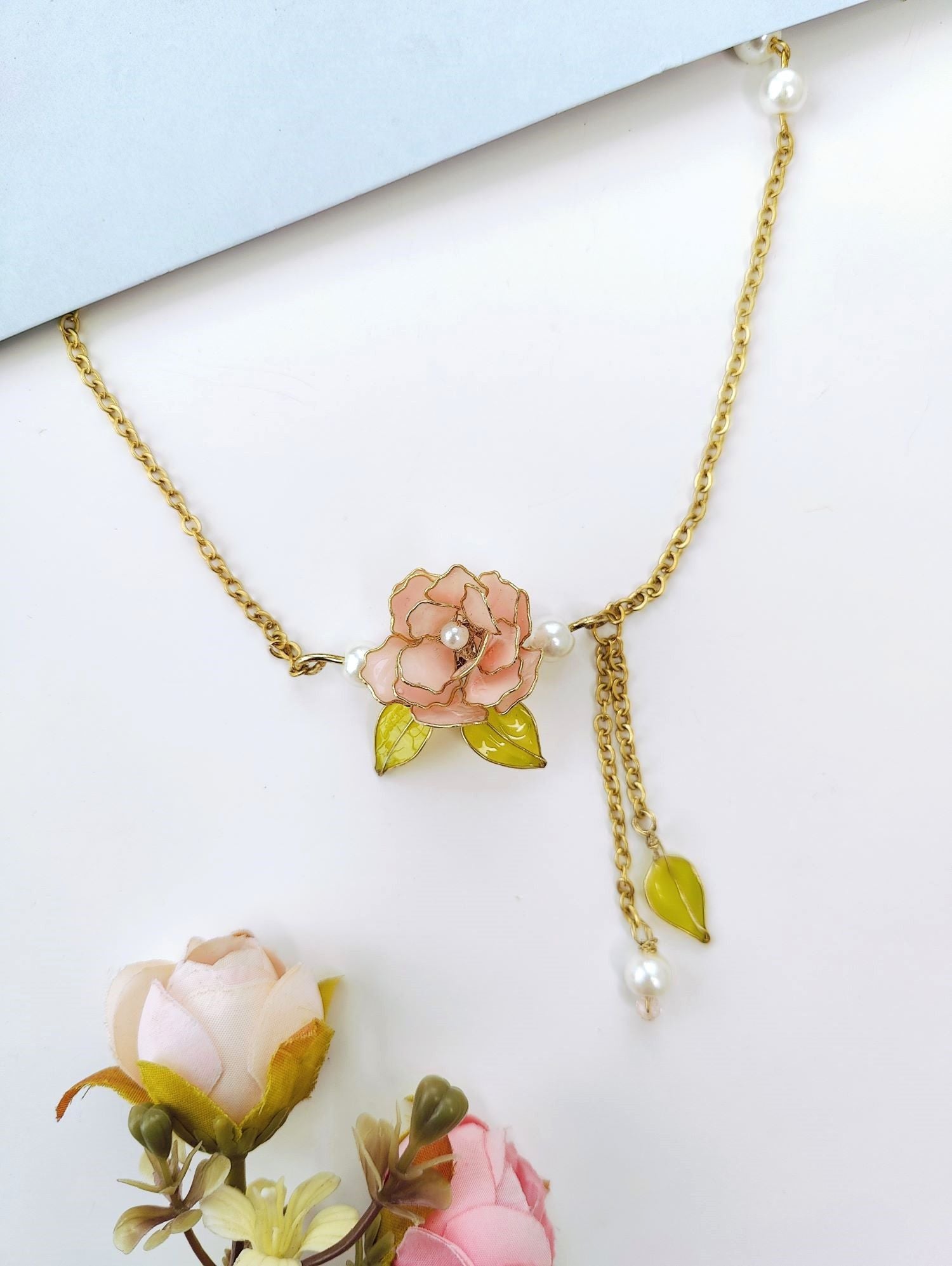rose resin necklace set, lightweight floral jewellery for haldi