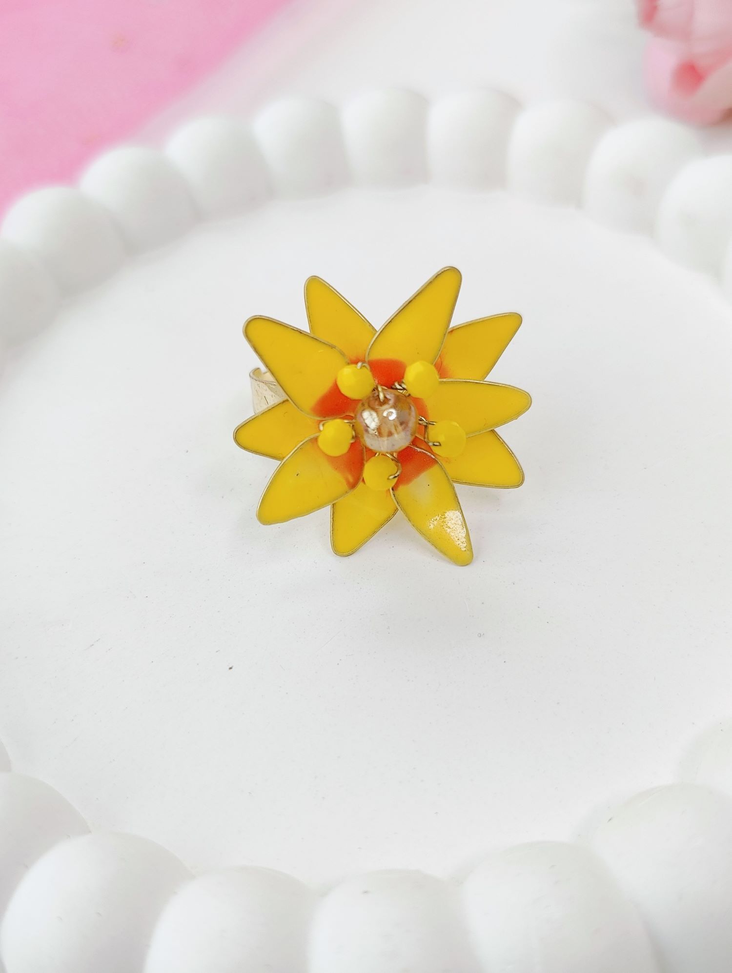yellow resin necklace set, sunflower floral handmade jewellery