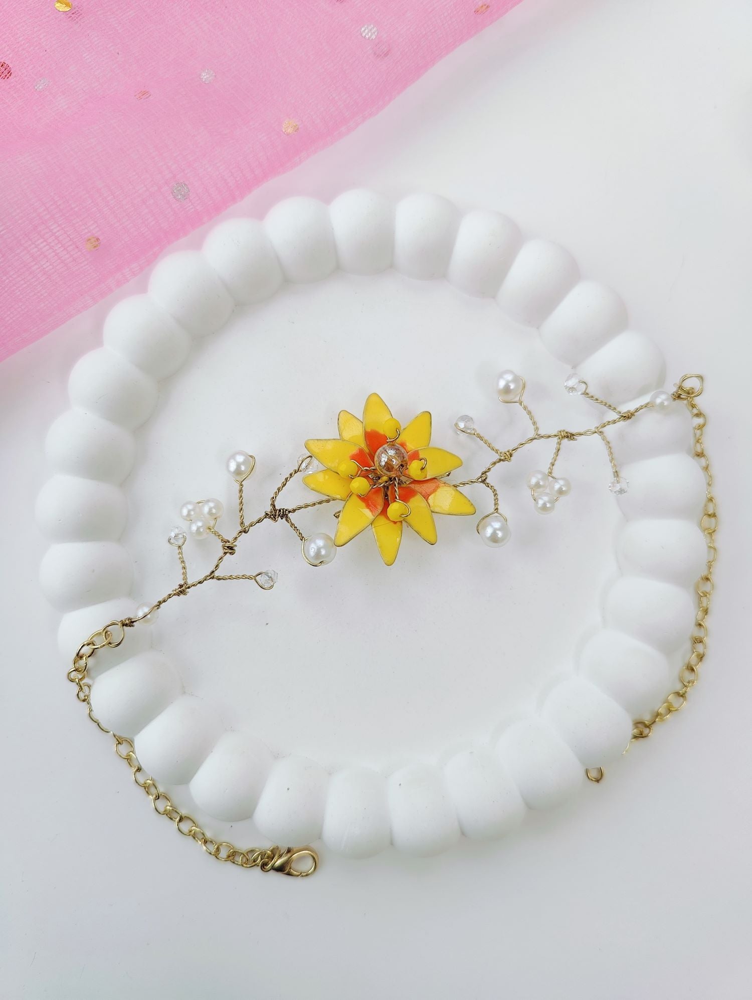 yellow resin necklace set, sunflower floral handmade jewellery