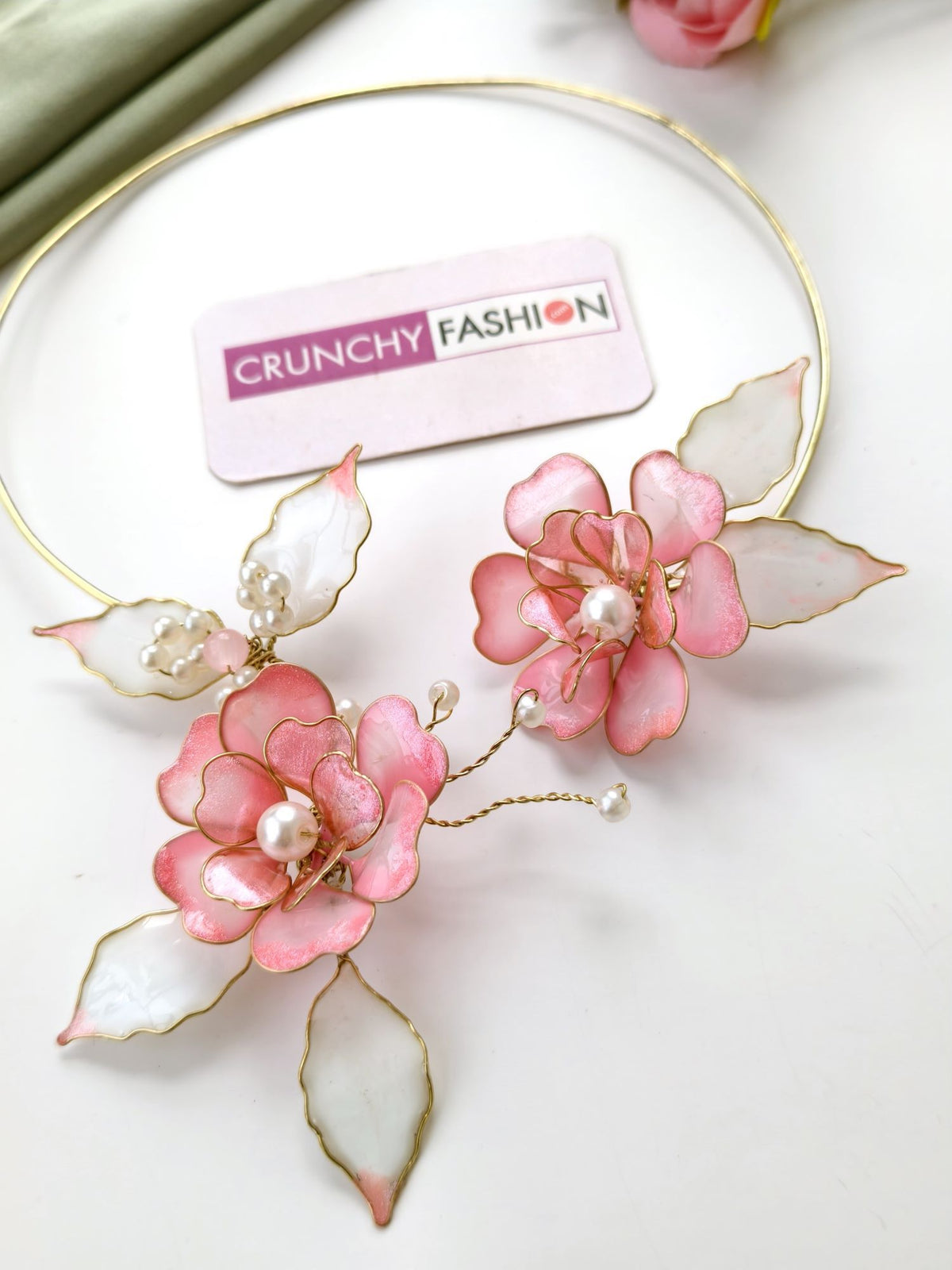 light pink resin choker necklace for women with rose floral design