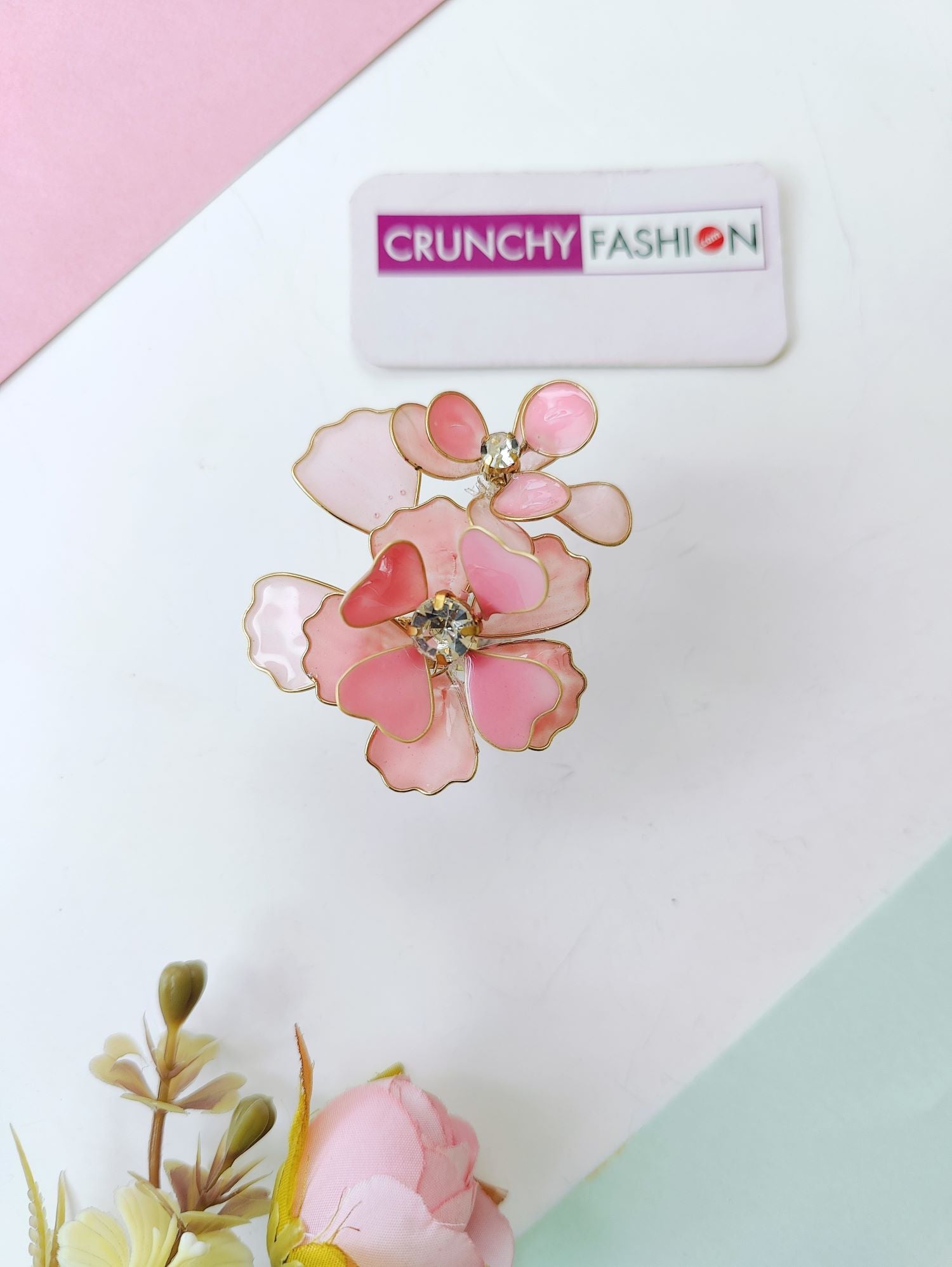 Handmade baby pink resin ring with embedded flowers, lightweight haldi jewellery for women, unique resin jewellery