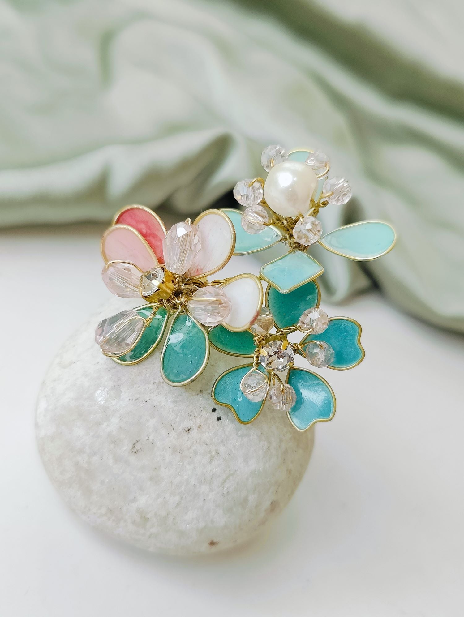 sky blue floral resin ring, handmade resin jewelry for women