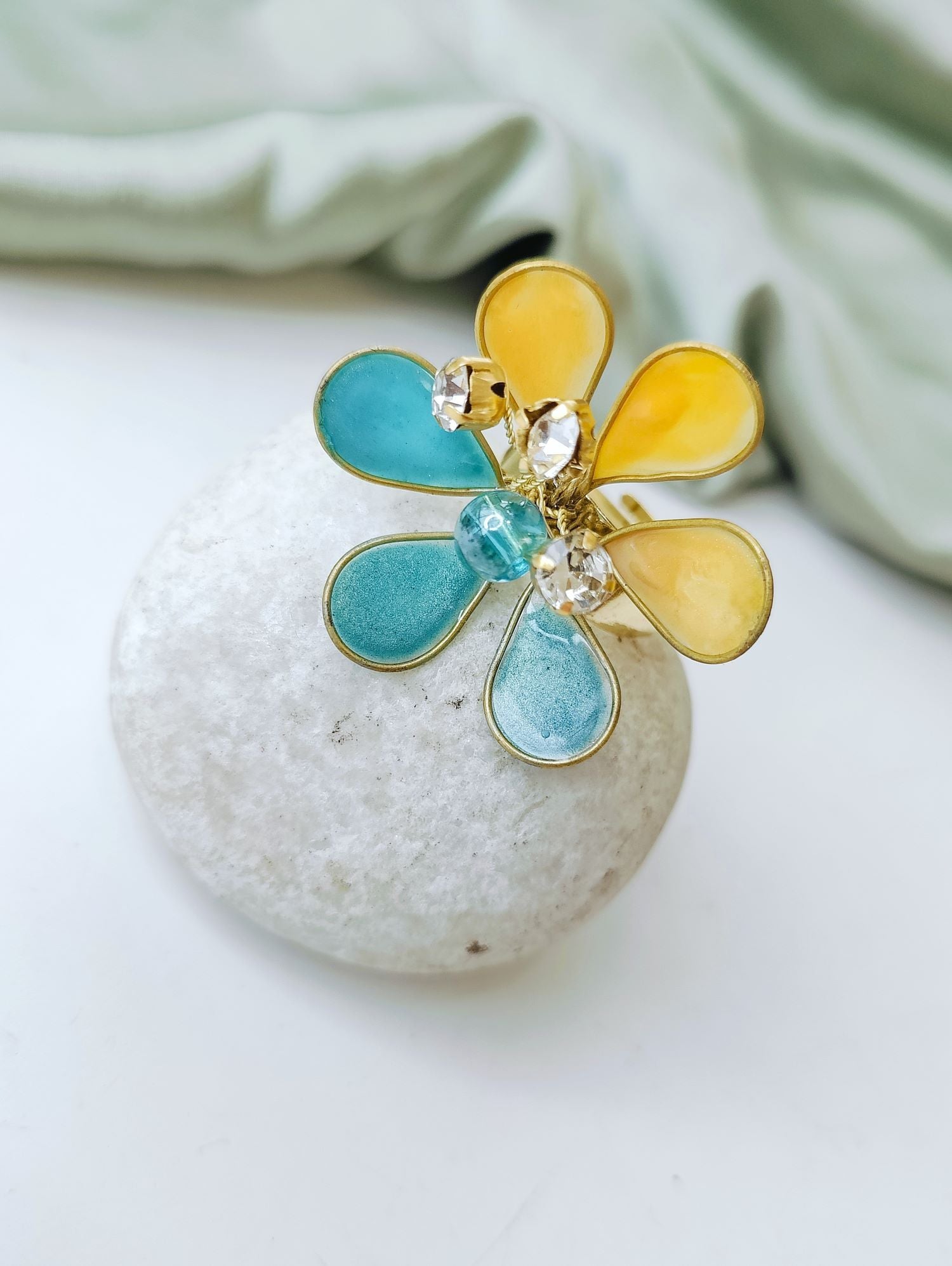 sky blue floral handmade resin ring for girls and brides