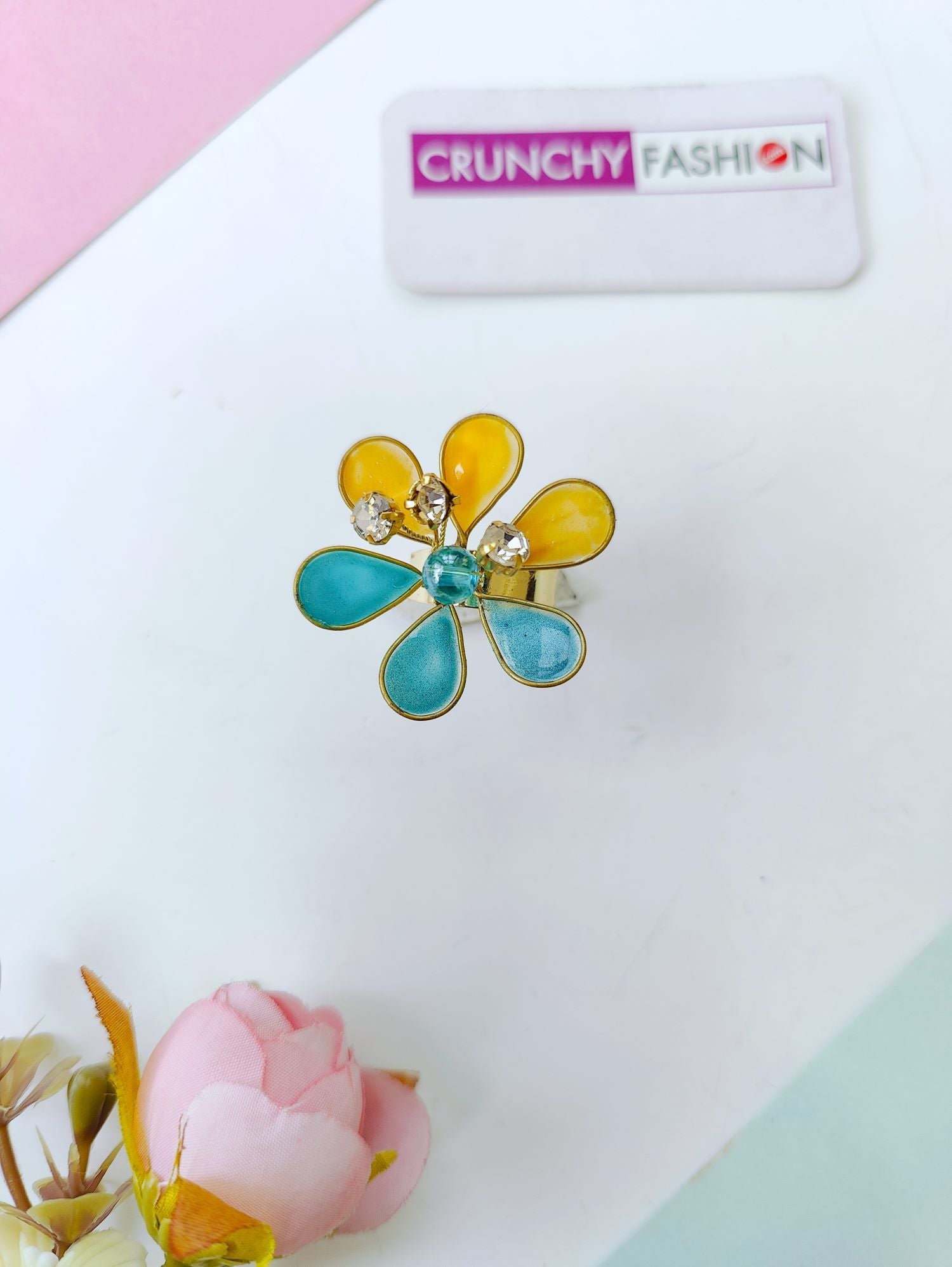sky blue floral handmade resin ring for girls and brides