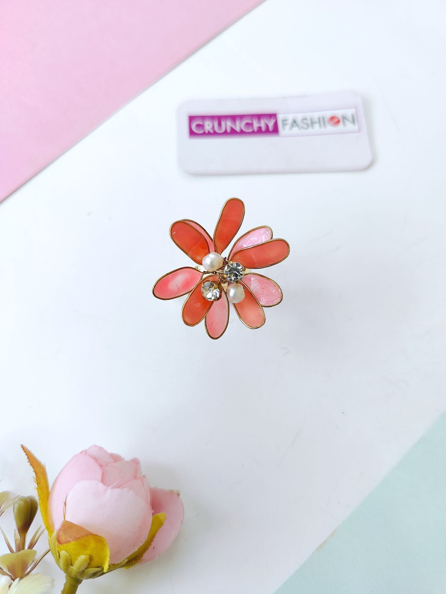 Handmade lightweight resin ring for women, floral resin ring