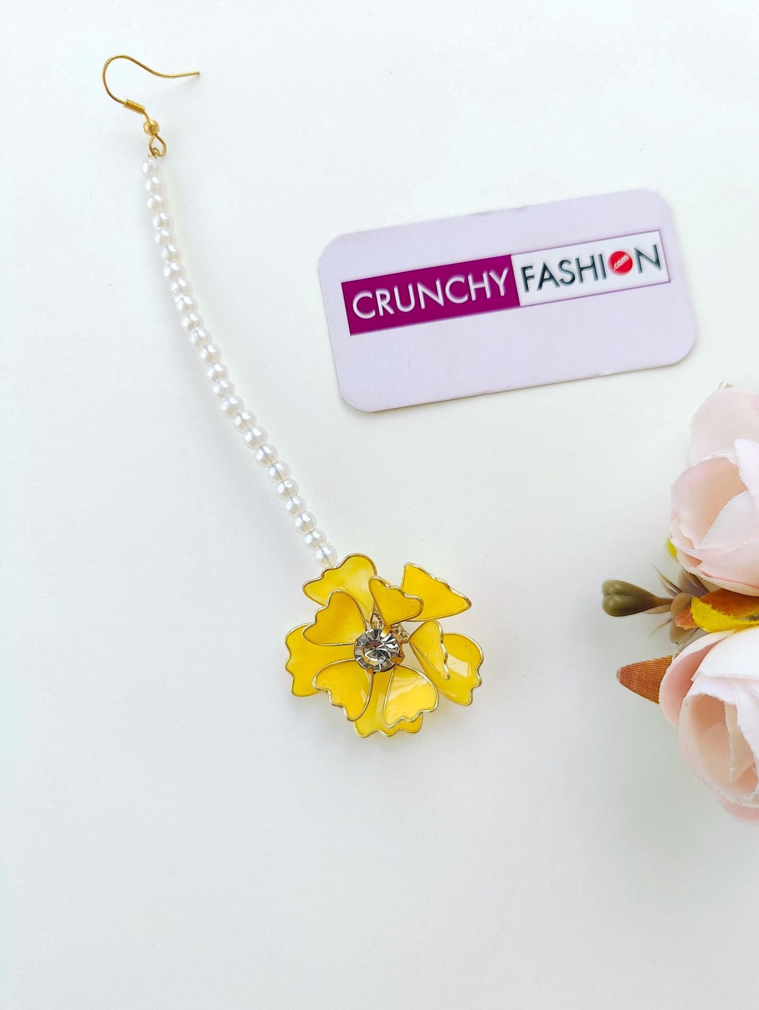 Handmade resin Carnival jewellery set with yellow and baby pink floral design, ideal for brides at haldi and mehndi 
