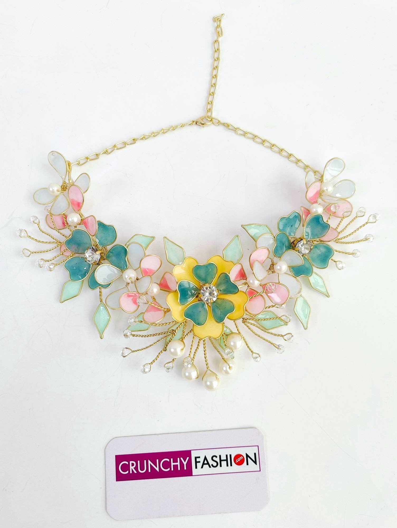 Handmade floral resin jewellery in yellow, green, pink, lavender with gold plating for brides, wedding, haldi, mehndi