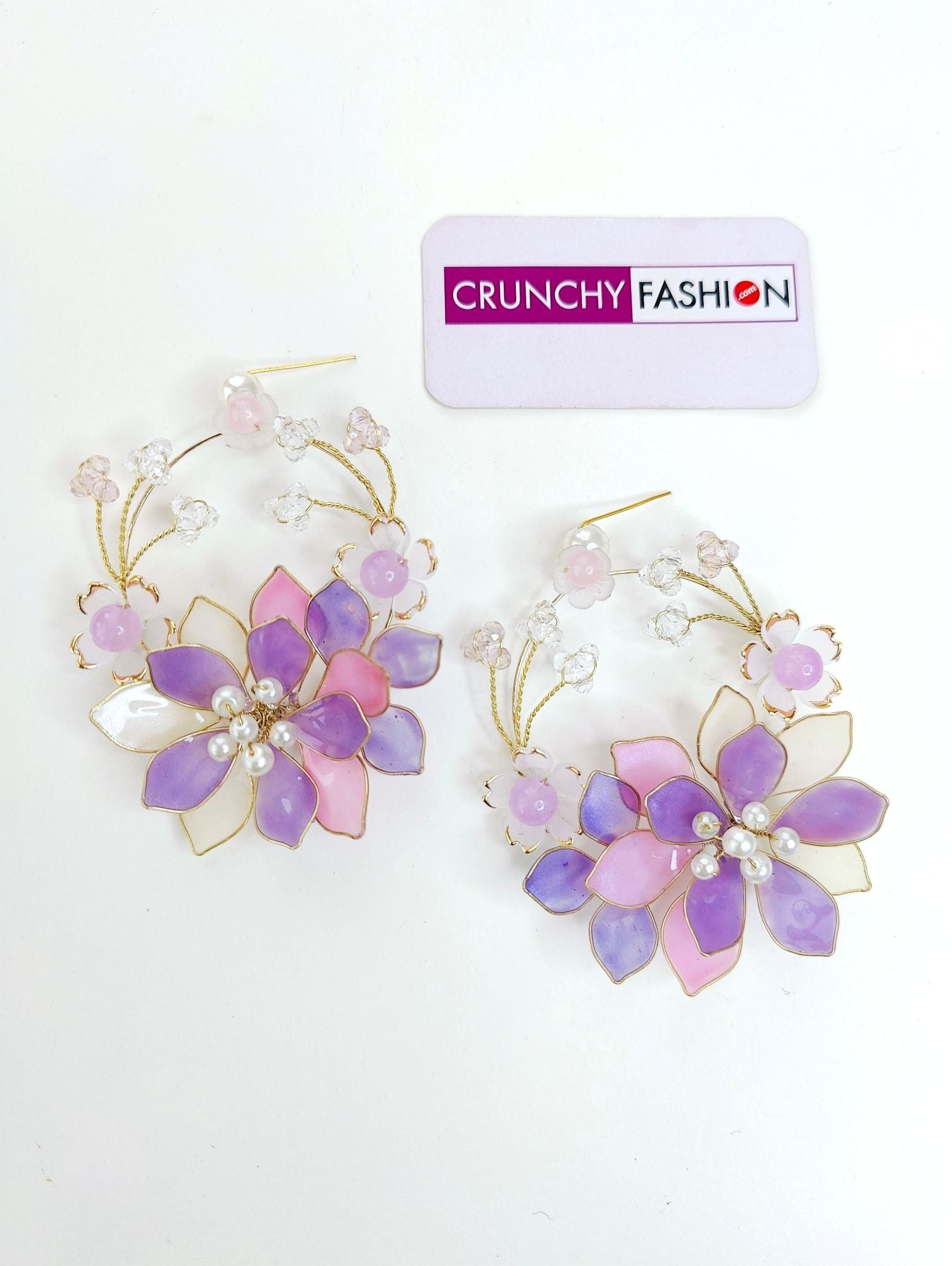 Handmade Resin Carnival jewelry with pink-lavender floral design, perfect for haldi-mehndi brides.