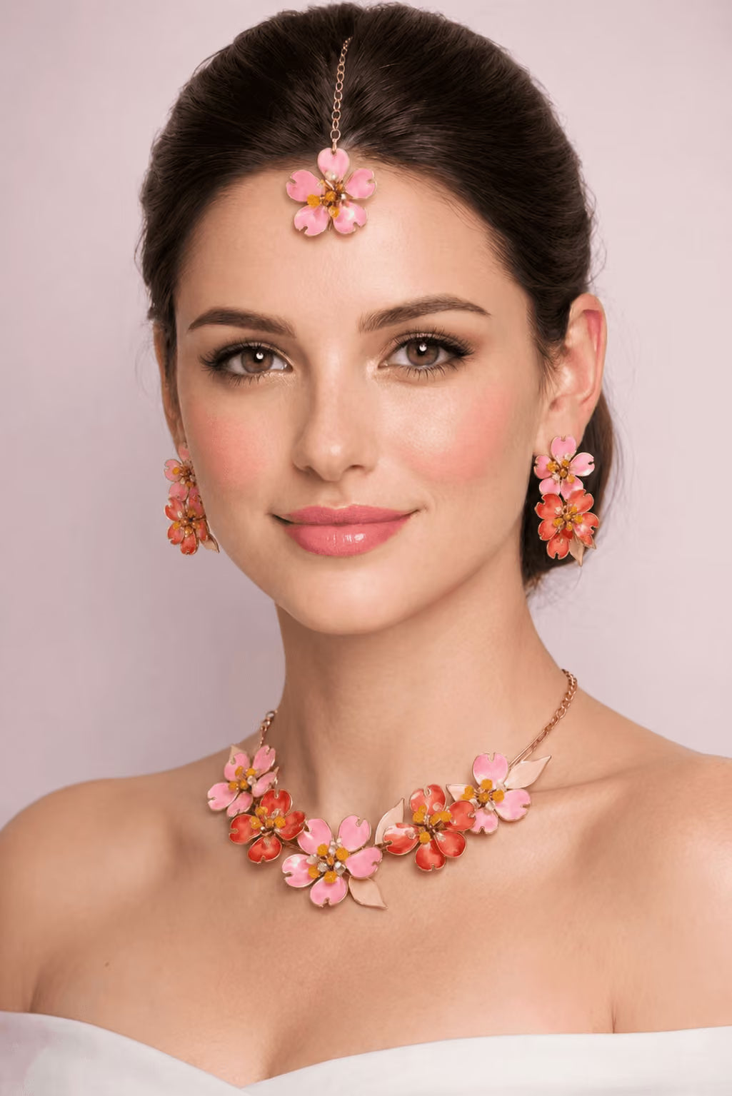 Nora Floral set in Pink & Rusted Orange