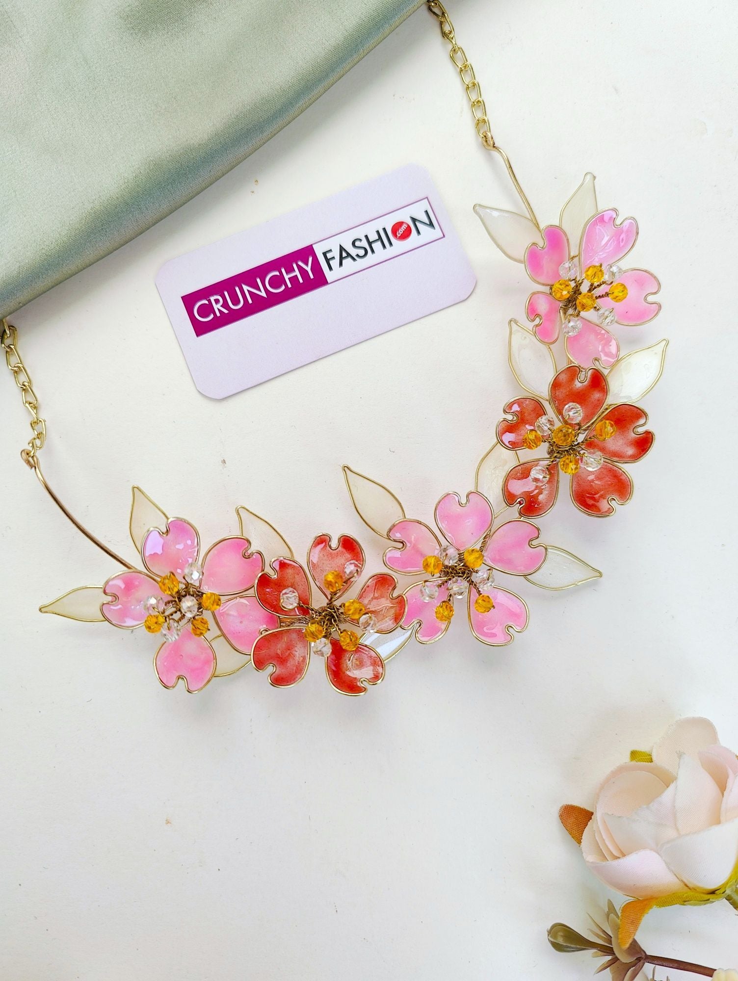 Carnival Blossom: Pink-Orange Floral Haldi-Mehndi Bridal Jewellery Set